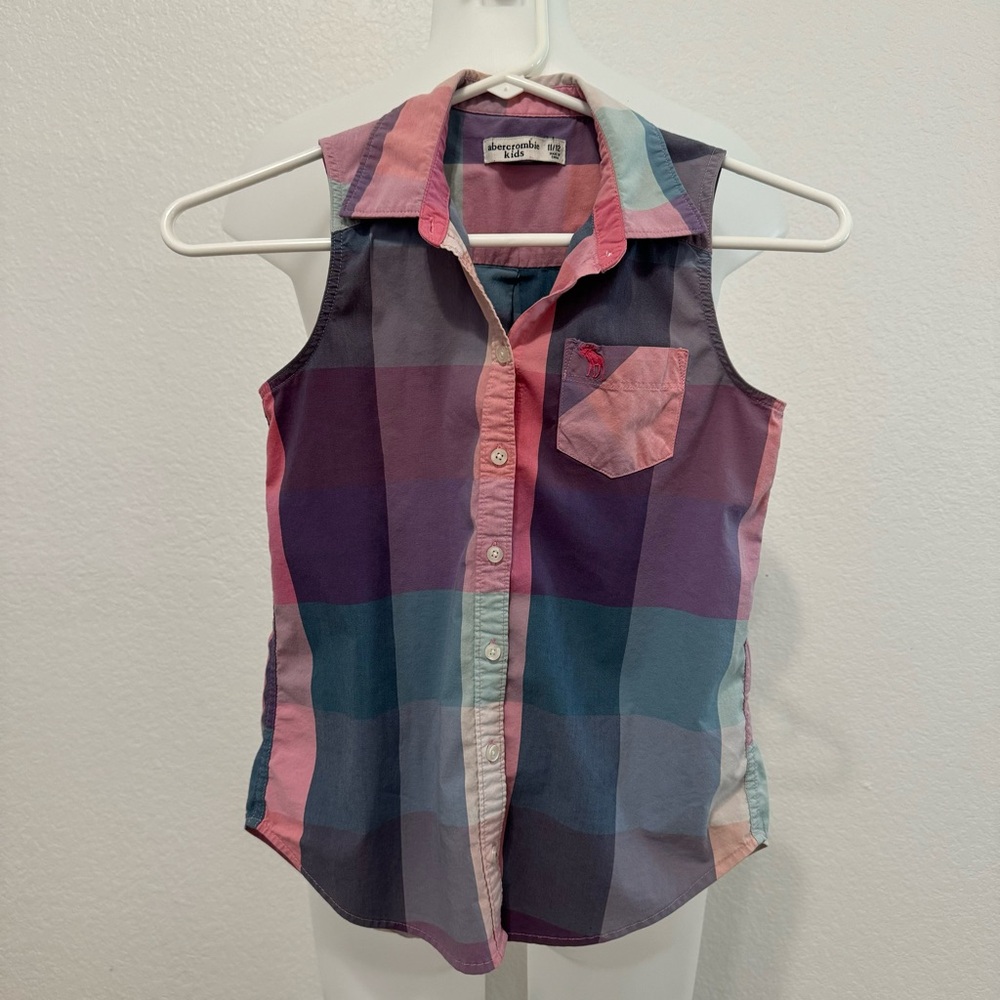 Abercrombie Kids Girls Button down collared tank top blouse size XL 11/12